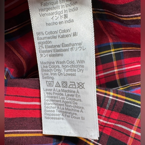 J.Crew Factory Red Green Tartan Plaid Collared Shirtdress Mini Dress Size 2 - Picture 16 of 16